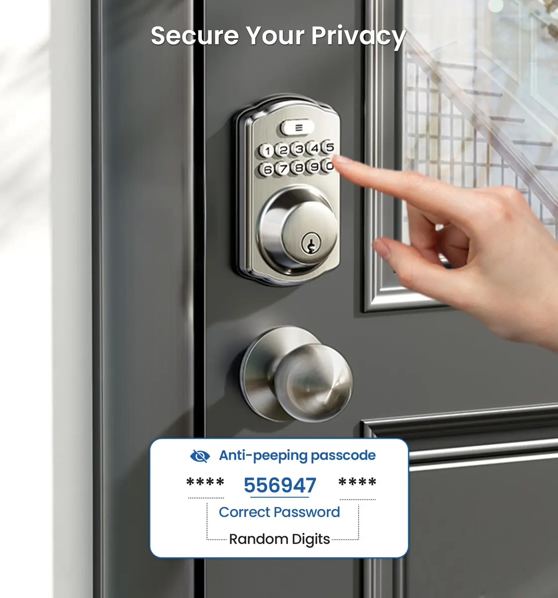 Veise KS01C Keyless Entry Deadbolt Door Lock with Knobs, Satin Nickel | ANSI/BHMA Grade 3 Certified, 20 User Codes + Keys - view 8