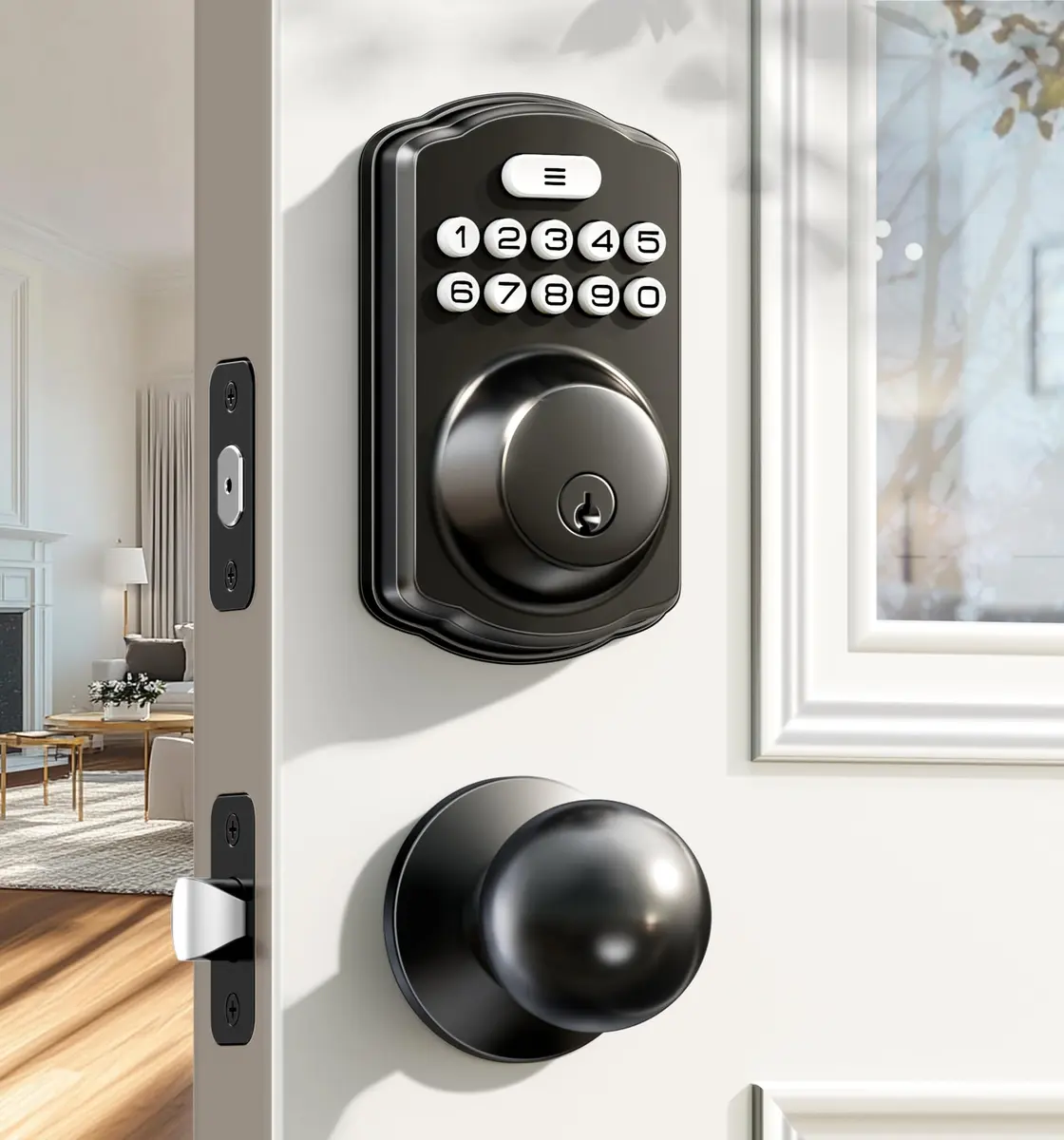 Veise KS01C Keyless Entry Deadbolt Door Lock with Knobs, Matte Black | 20 User Codes, Auto Lock, IP54 Weatherproof - main product image