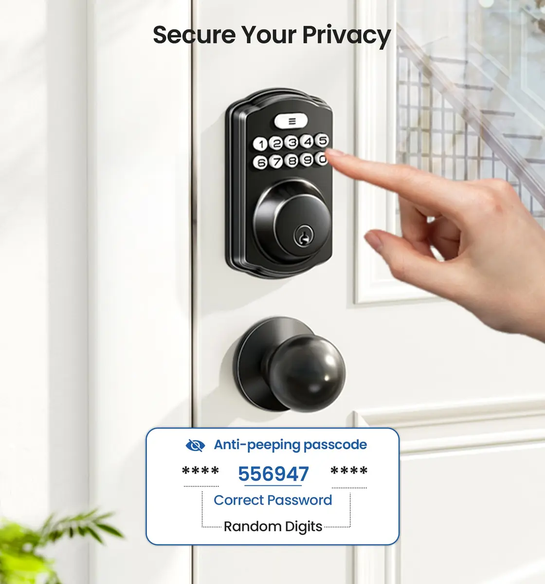 Veise KS01C Keyless Entry Deadbolt Door Lock with Knobs, Matte Black | 20 User Codes, Auto Lock, IP54 Weatherproof - view 8