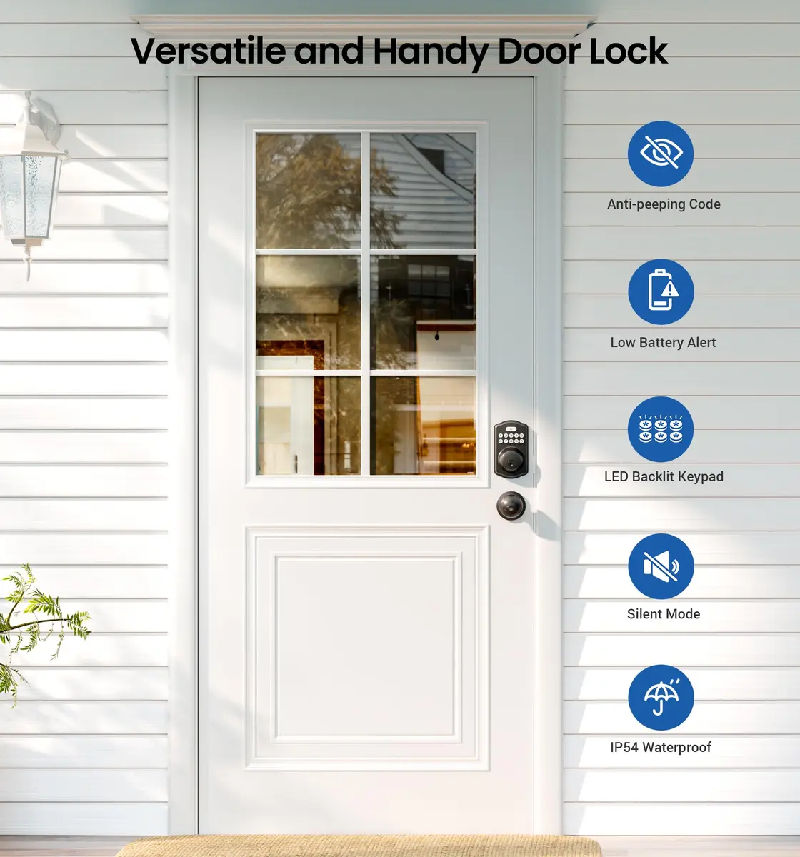 Veise KS01C Keyless Entry Deadbolt Door Lock with Knobs, Matte Black | 20 User Codes, Auto Lock, IP54 Weatherproof - view 4