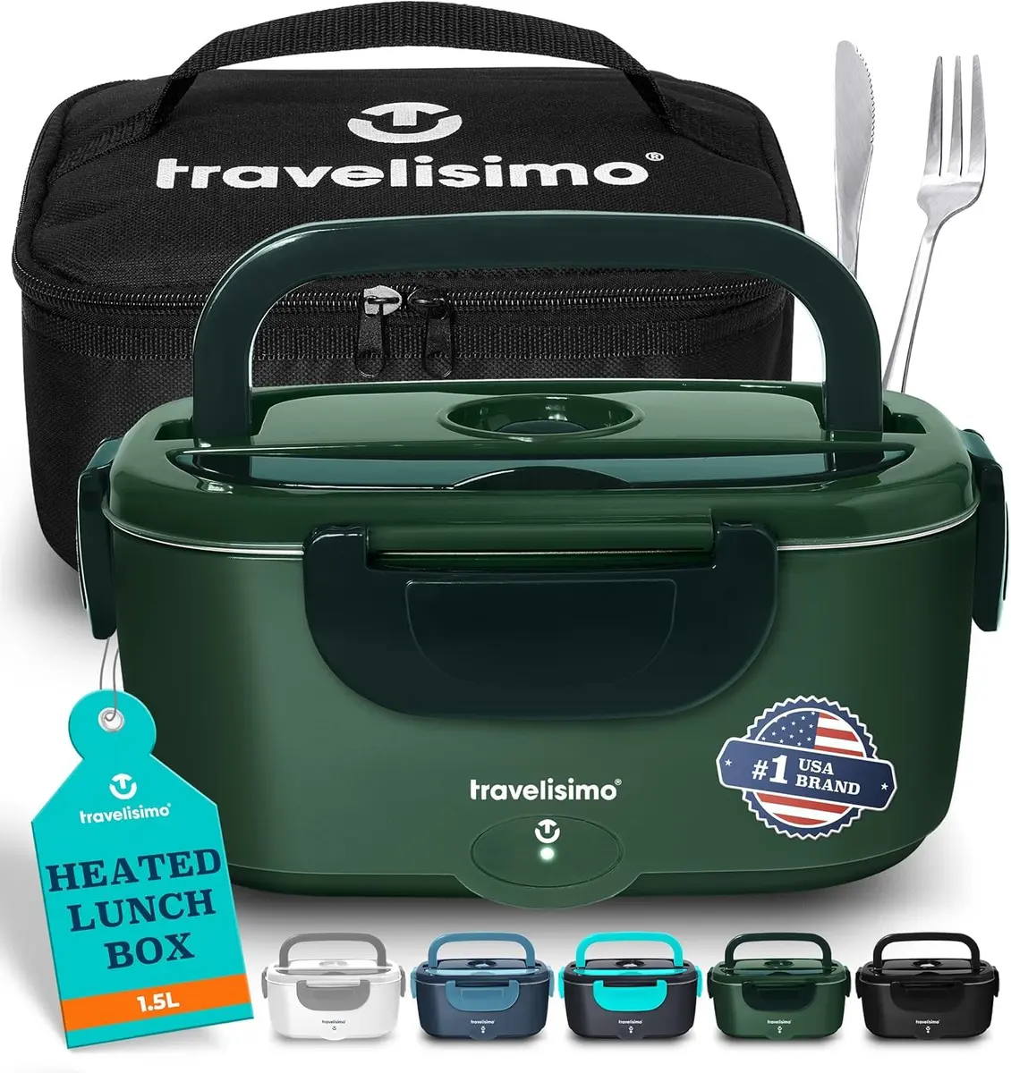 TRAVELISIMO Electric Lunch Box for Adults 1.5L Stainless Steel Portable Food Warmer, 100W | Self Heating & Travel Friendly - main product image
