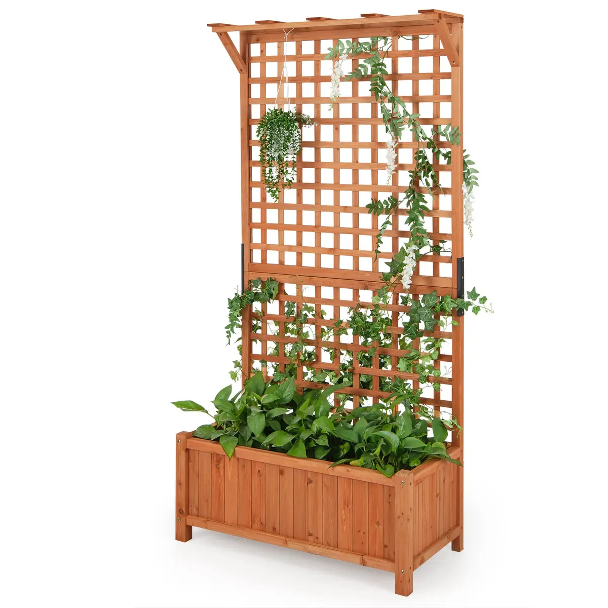 HAPPYGRILL 72.5" Raised Garden Bed with Trellis & Planter Box | Large Wooden Garden Planter for Yard Balcony - main product image