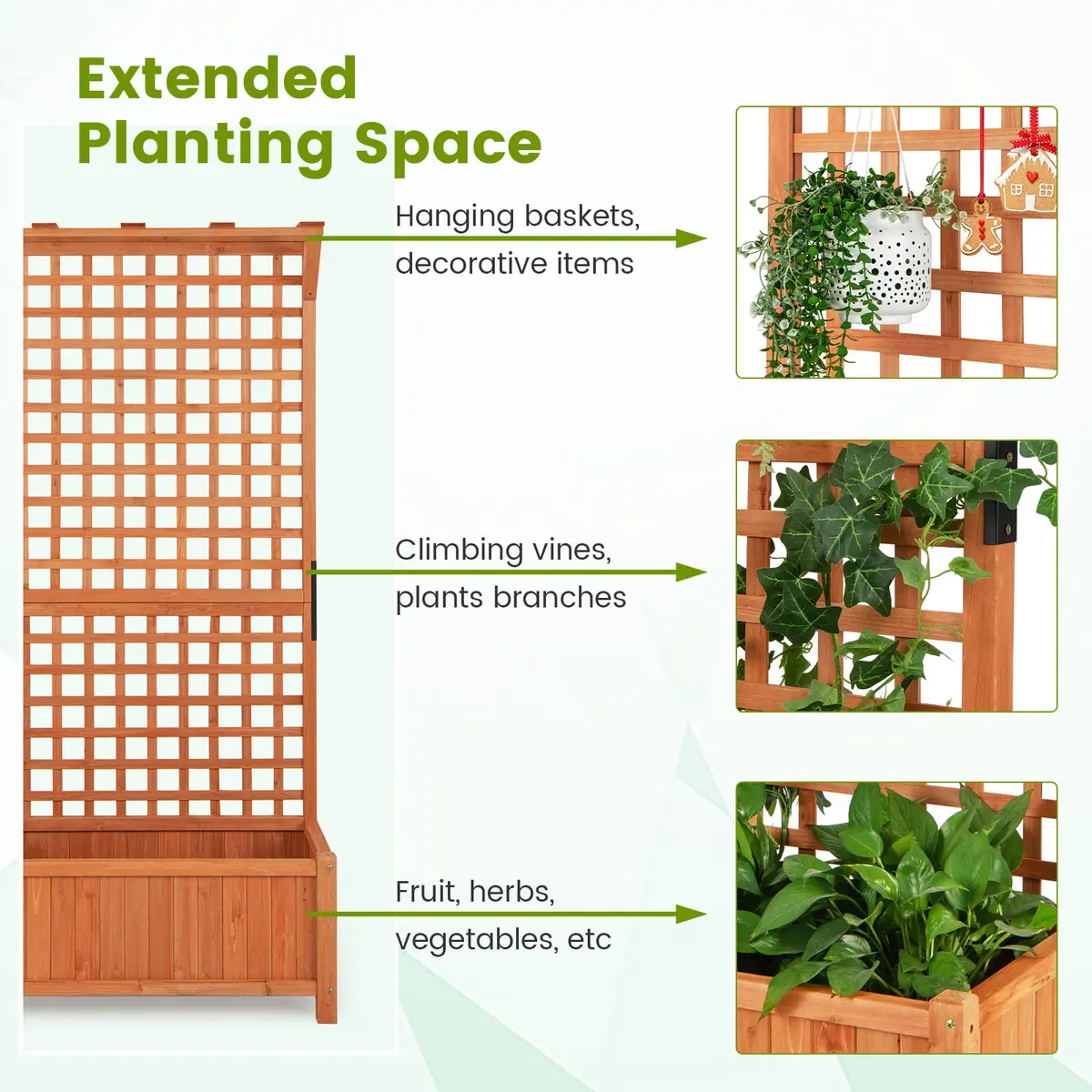HAPPYGRILL 72.5" Raised Garden Bed with Trellis & Planter Box | Large Wooden Garden Planter for Yard Balcony - view 7