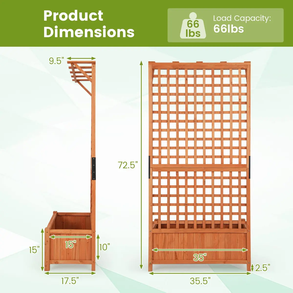 HAPPYGRILL 72.5" Raised Garden Bed with Trellis & Planter Box | Large Wooden Garden Planter for Yard Balcony - view 9