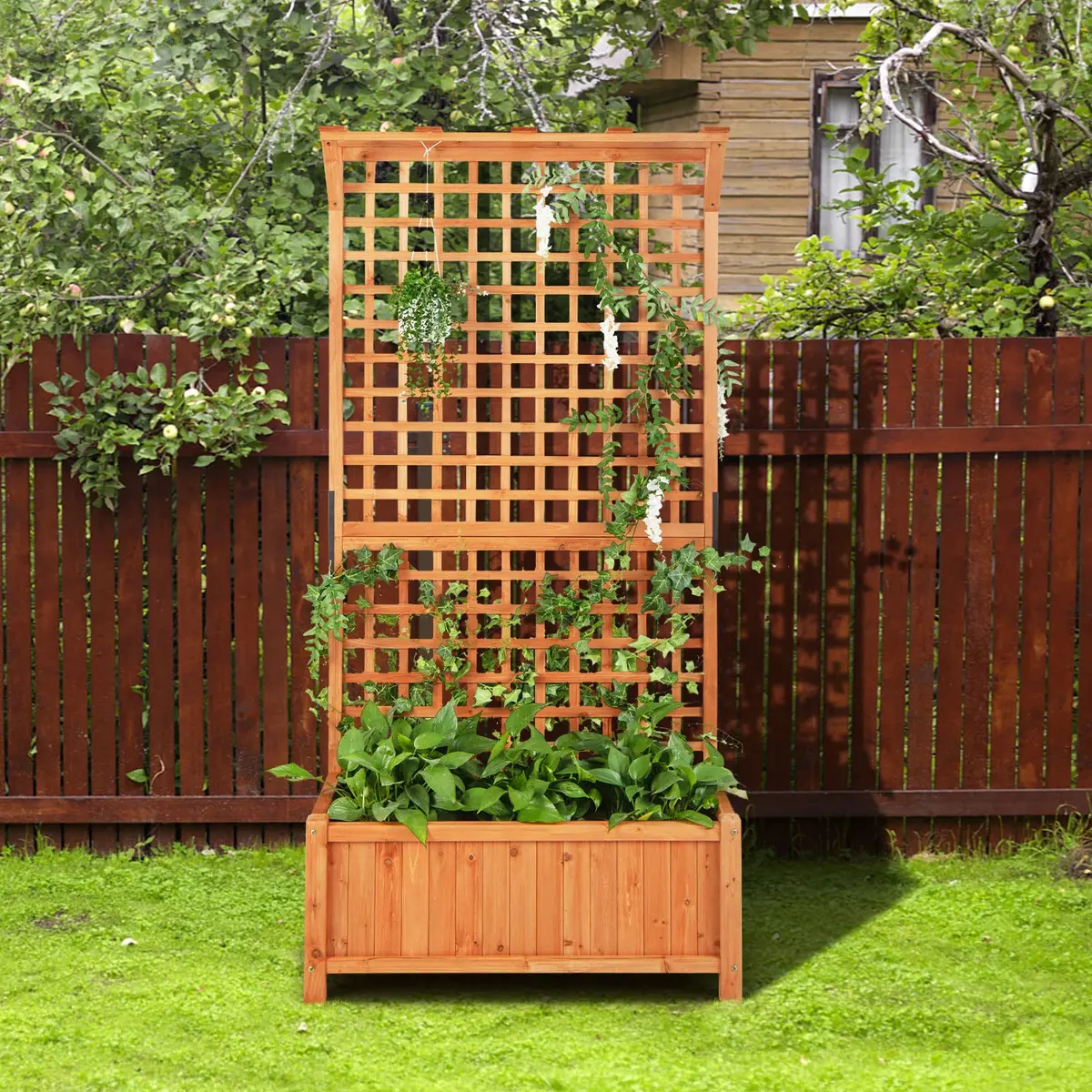 HAPPYGRILL 72.5" Raised Garden Bed with Trellis & Planter Box | Large Wooden Garden Planter for Yard Balcony - view 3
