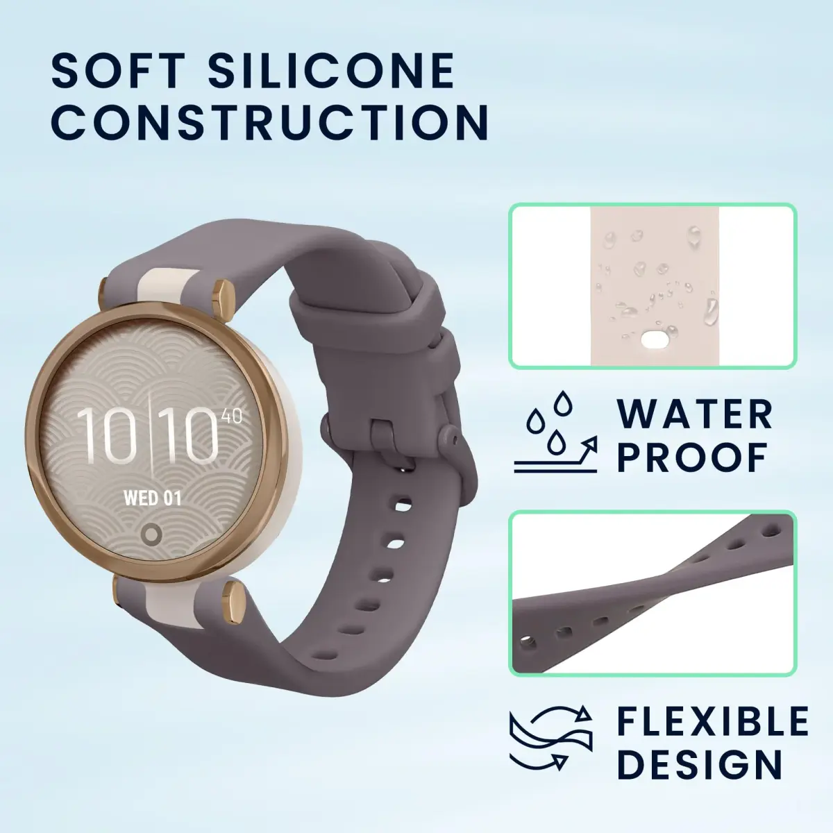 kwmobile Silicone Watch Bands Compatible with Garmin Lily Sport - 2x Replacement Bands - Lavender/Beige (14-22 cm) - view 4