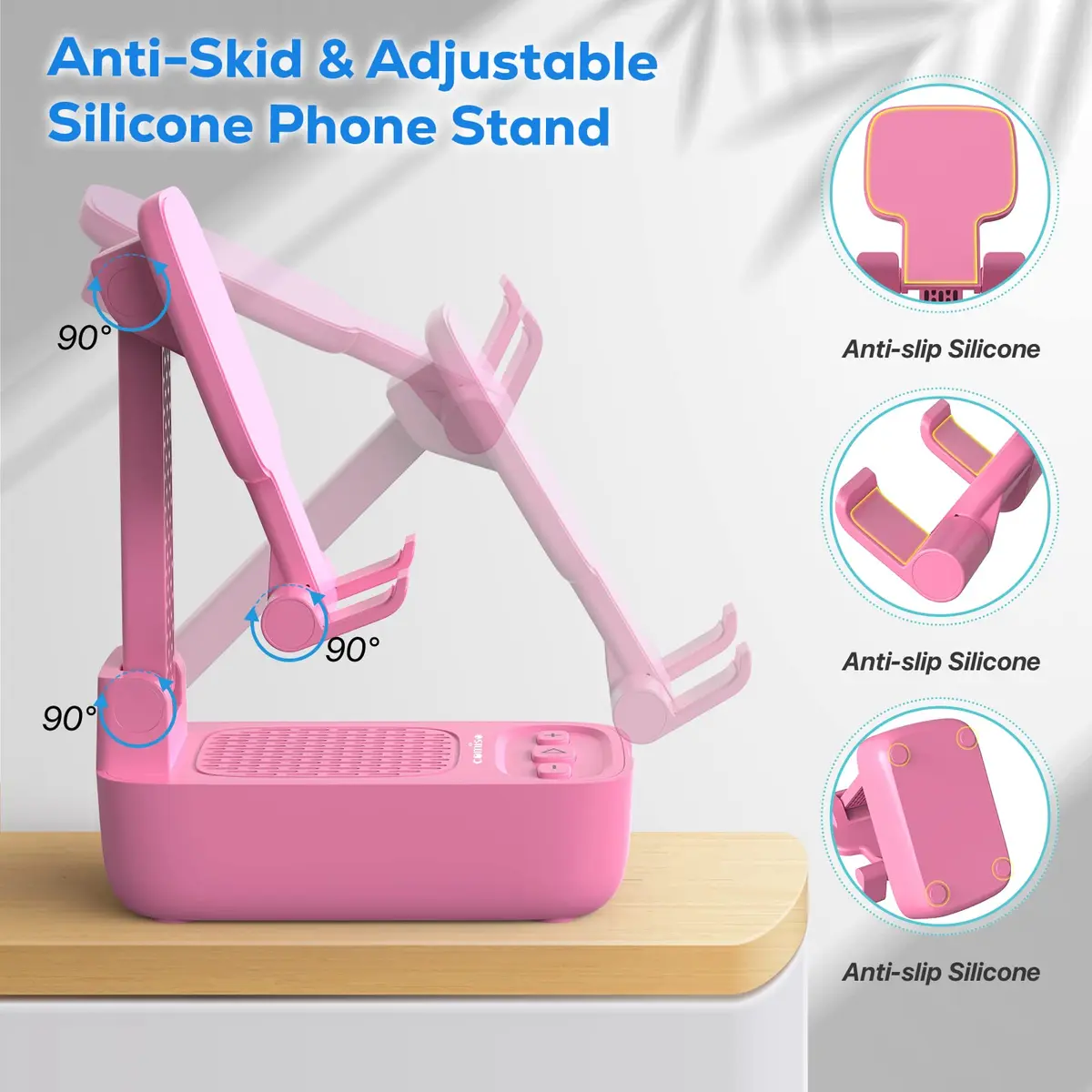 comiso Phone Stand with Bluetooth Speaker, Pink | HD Stereo, Adjustable & Portable (70-120c) - view 2