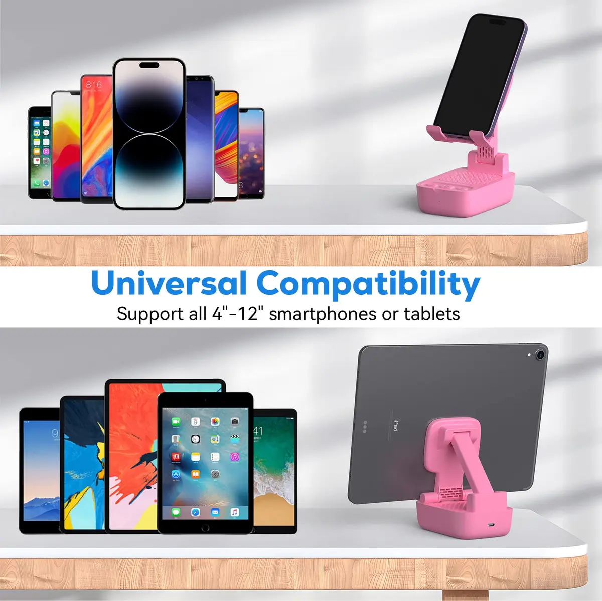 comiso Phone Stand with Bluetooth Speaker, Pink | HD Stereo, Adjustable & Portable (70-120c) - view 3