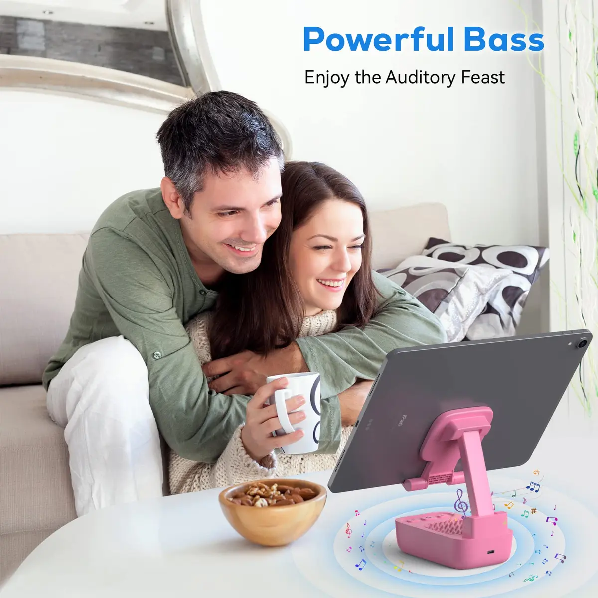 comiso Phone Stand with Bluetooth Speaker, Pink | HD Stereo, Adjustable & Portable (70-120c) - view 4