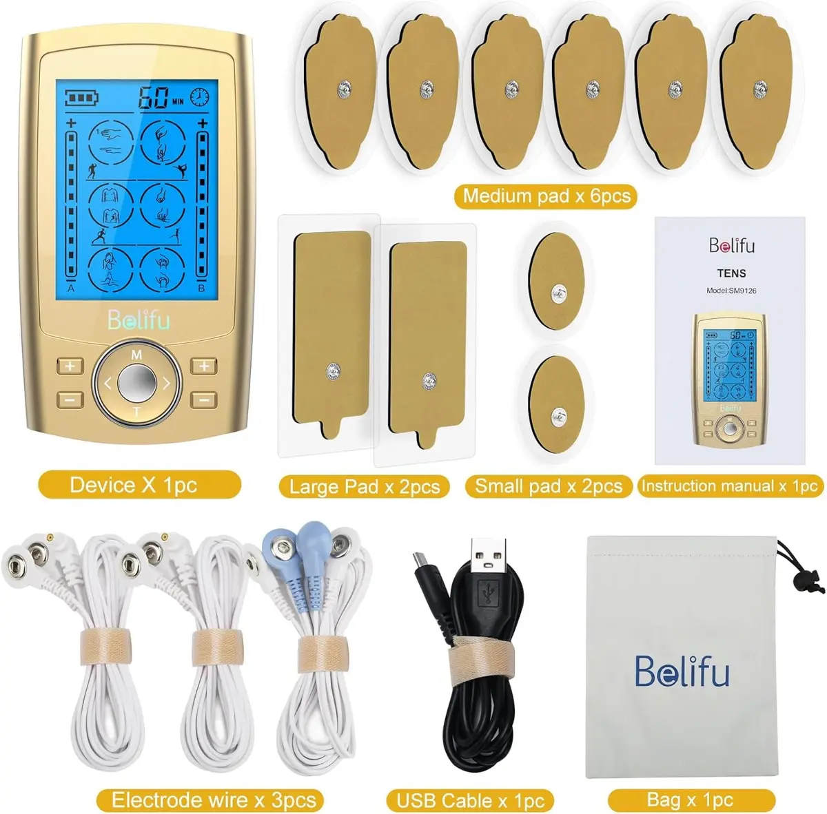 Belifu Dual Channel TENS EMS Unit 24 Modes Muscle Stimulator with 10 Pads | Pain Relief Therapy - view 5