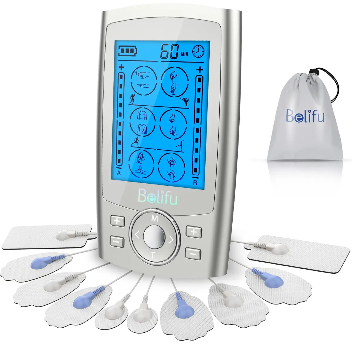 Belifu Dual Channel TENS EMS Unit 24 Modes Muscle Stimulator 120g (4.2oz) | Pain Relief Therapy for Home Use - main product image