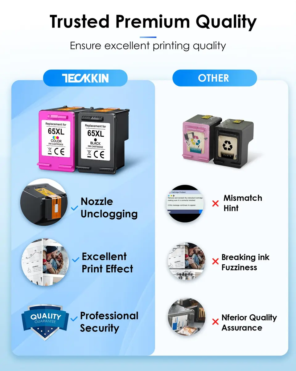 TECKKIN 65XL Black Ink Cartridge Replacement for HP 65 Black Ink Cartridge | High Yield, Compatible with HP Deskjet & Envy Series - view 6