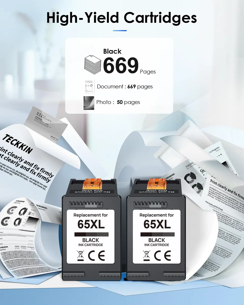 TECKKIN 65XL Black Ink Cartridge Replacement for HP 65 Black Ink Cartridge | High Yield, Compatible with HP Deskjet & Envy Series - view 3