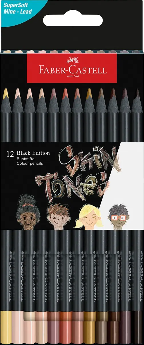 Faber-Castell Black Edition Skin Tone Colored Pencils, 12 Count | Professional Art Supplies for Drawing & Coloring - main product image