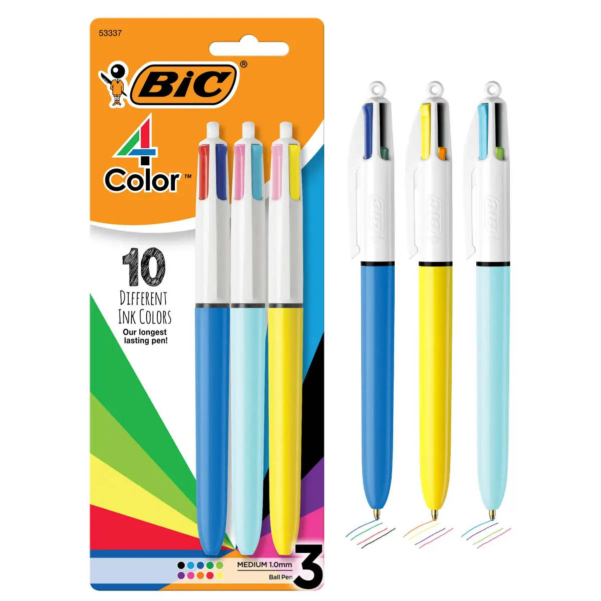 BIC 4-Color Retractable Ballpoint Pen, 3-Count Pack | Smooth Ink Flow for Students & Office - main product image