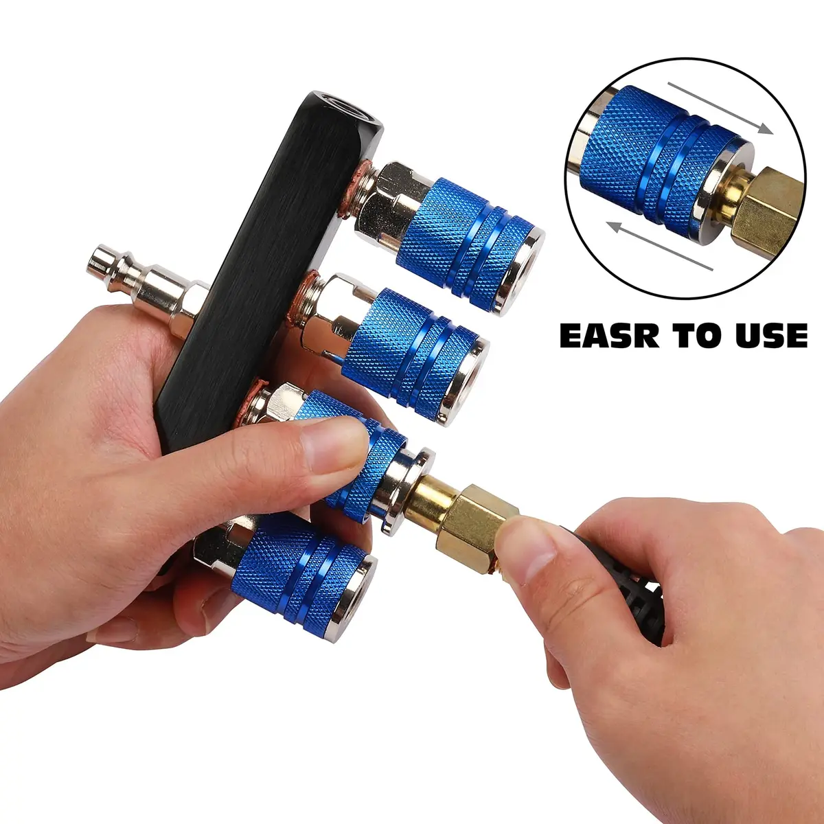 AIRTOON 2PCS 4-Way Straight Air Manifold Splitter with 4 Couplers & 1/4" MNPT Plug | Aluminum & Brass Fittings - view 6