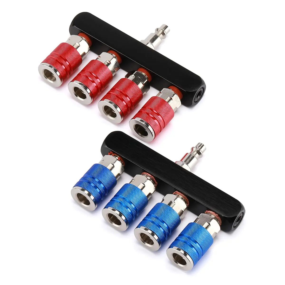 AIRTOON 2PCS 4-Way Straight Air Manifold Splitter with 4 Couplers & 1/4" MNPT Plug | Aluminum & Brass Fittings - view 2