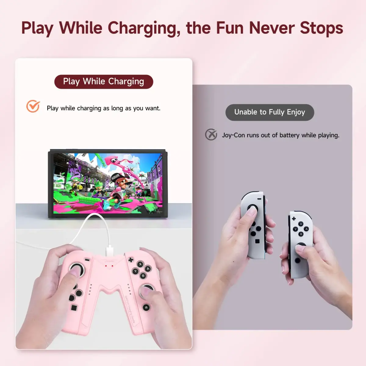 JINGDU Pink Switch Joy-Con Charging Grip with Indicators | 45W USB-C PD Charger - view 2