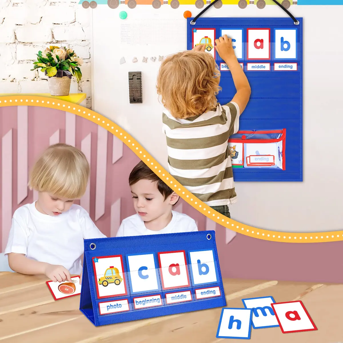 AKAYOK CVC Word Building Desktop Pocket Chart with 108 Phonics Flash Cards | Early Reading & Spelling Alphabet Learning Tools for Preschool, Kindergarten, Homeschooling - view 5