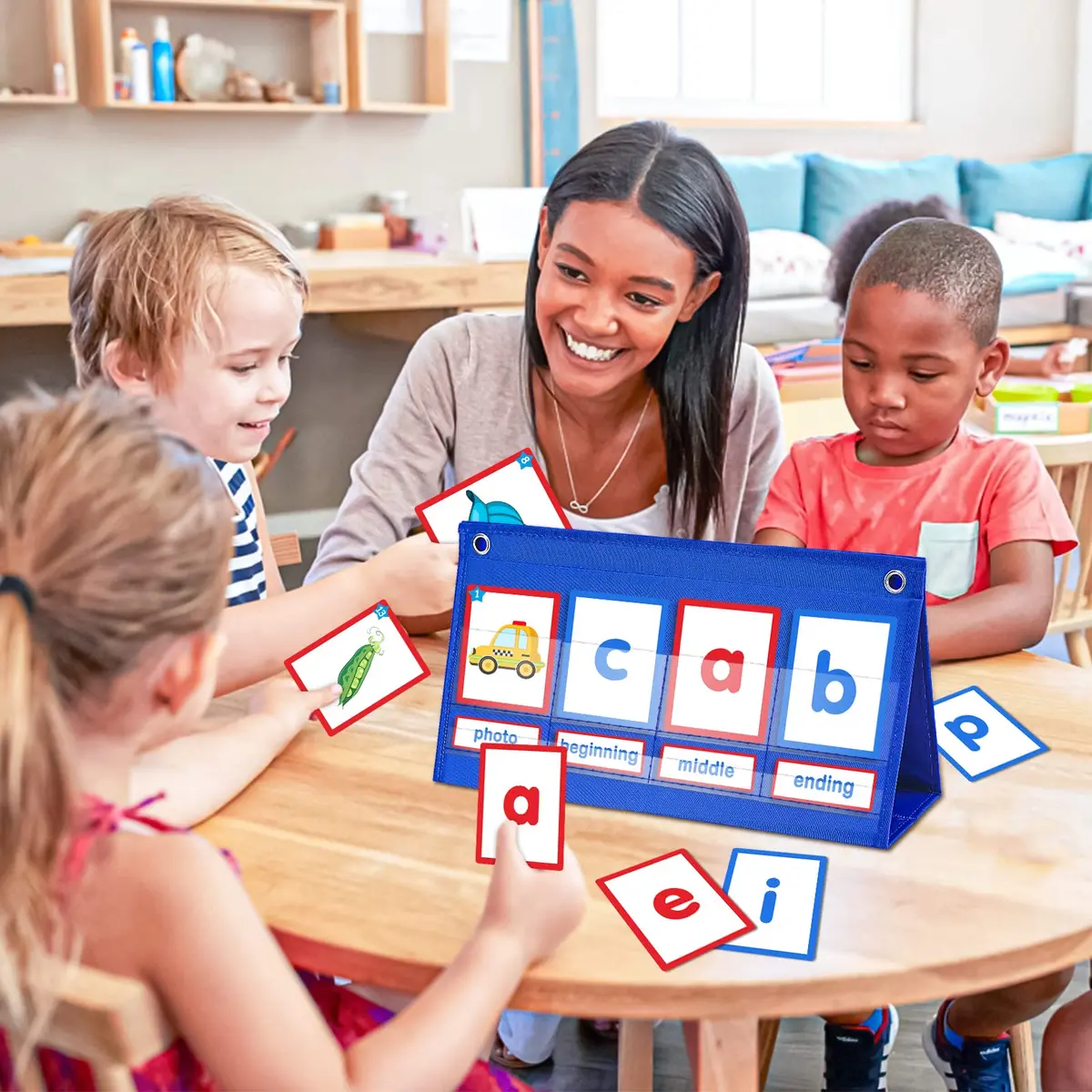 AKAYOK CVC Word Building Desktop Pocket Chart with 108 Phonics Flash Cards | Early Reading & Spelling Alphabet Learning Tools for Preschool, Kindergarten, Homeschooling - view 7