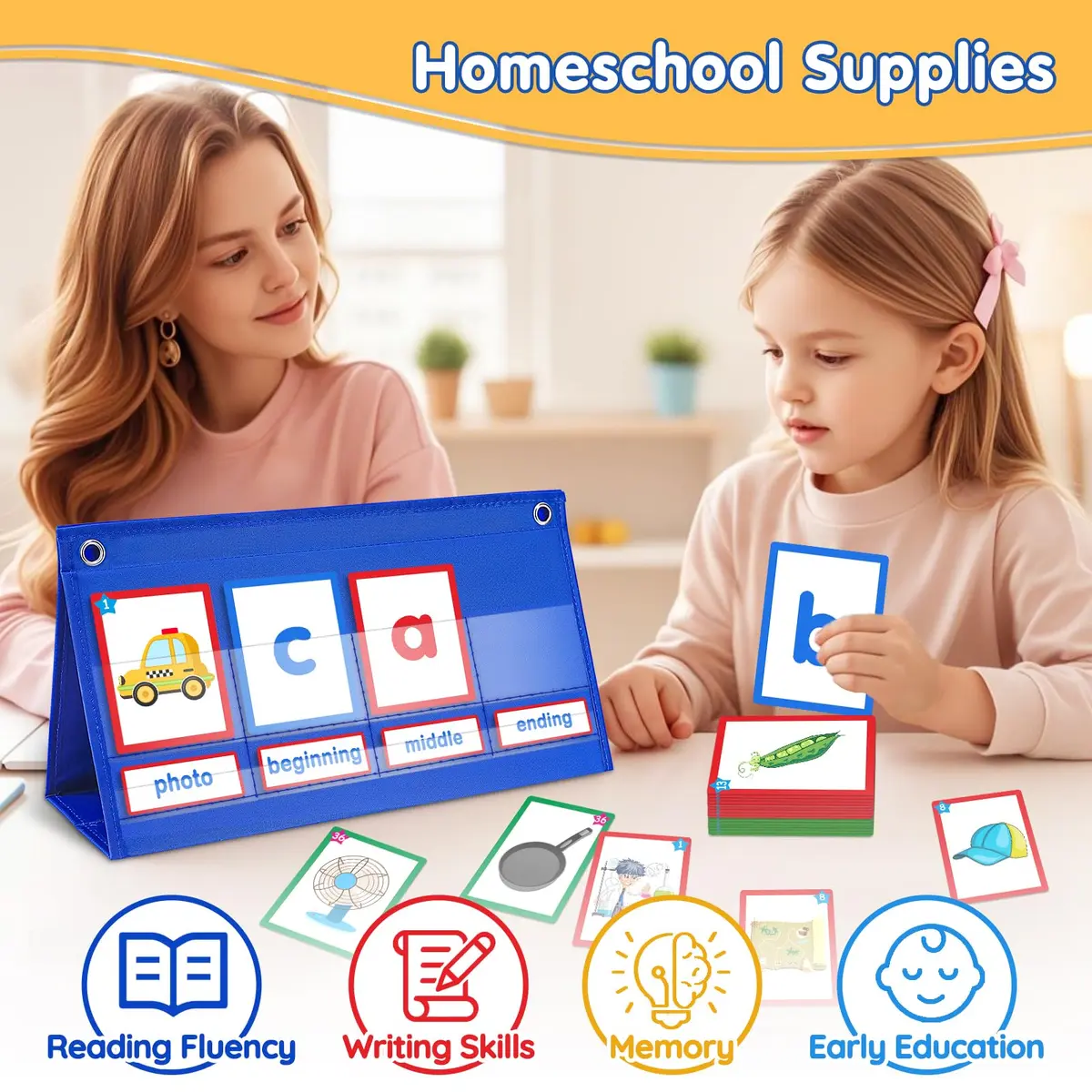 AKAYOK CVC Word Building Desktop Pocket Chart with 108 Phonics Flash Cards | Early Reading & Spelling Alphabet Learning Tools for Preschool, Kindergarten, Homeschooling - view 2