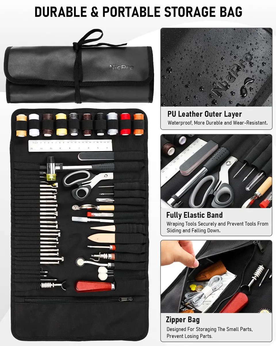 Nicpro Leather Tooling Kit 85PCS | Beginner & Professional Leathercraft Tools with Storage Bag - view 2