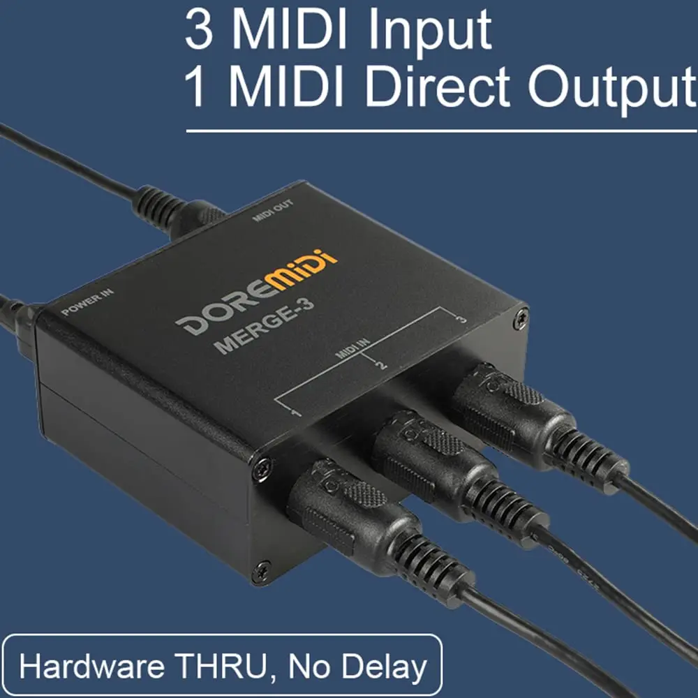 DOREMiDi MERGE-3 MIDI Merge Box with 3 Inputs & 1 Output | USB Powered Hardware MIDI Merger - view 4