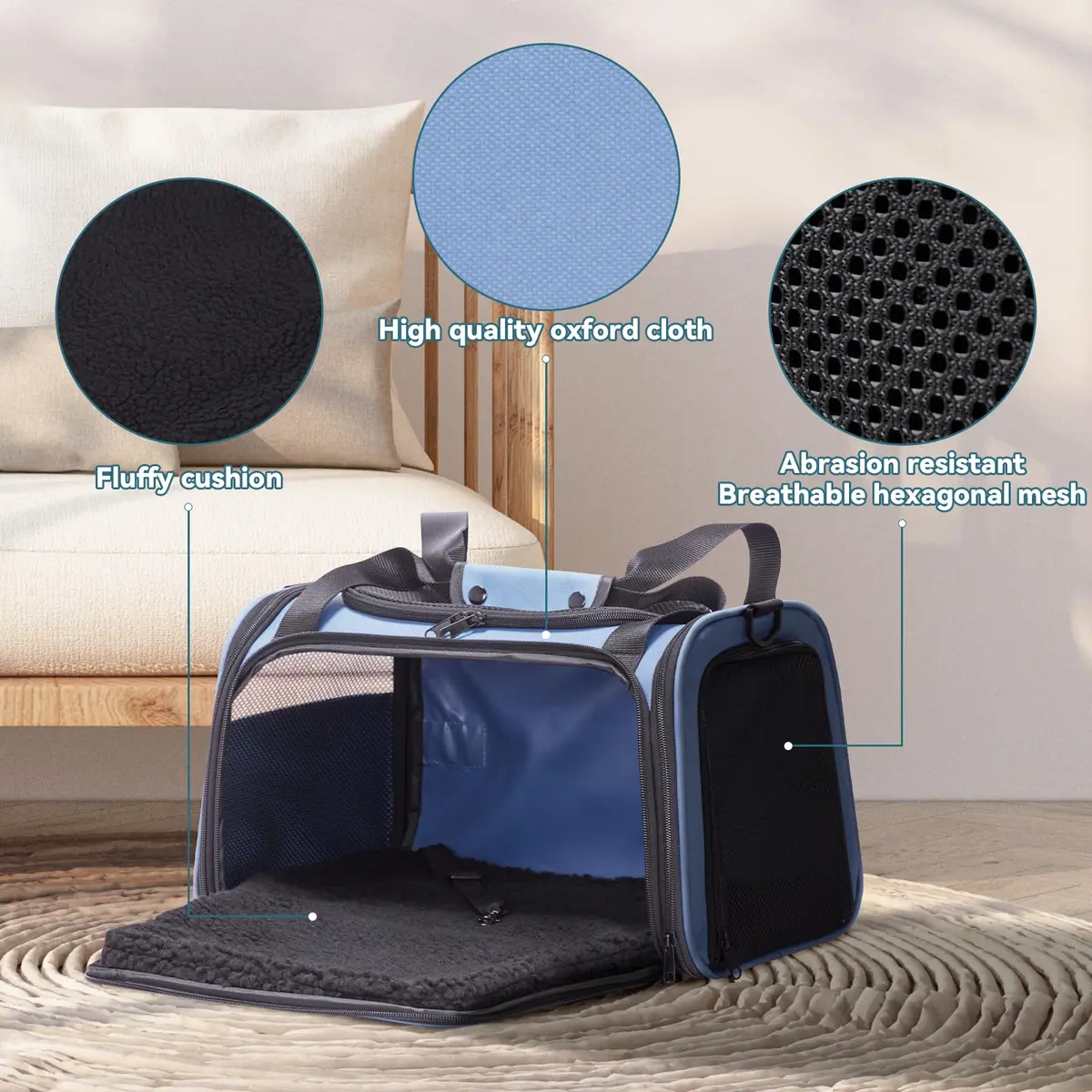 Petsfit Pet Carrier, Blue, Small & Medium Cats & Puppies | Airline Approved & Collapsible - view 2