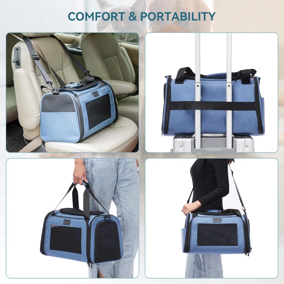 Petsfit Pet Carrier, Blue, Small & Medium Cats & Puppies | Airline Approved & Collapsible - view 4