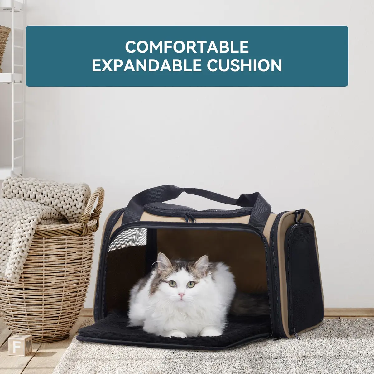 Petsfit Pet Carrier for Cat, Small Dogs, Khaki | Airline & TSA Approved Travel Carrier for Pets Under 12 Lbs - view 8