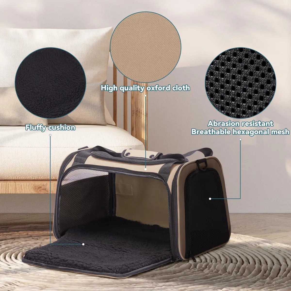 Petsfit Pet Carrier for Cat, Small Dogs, Khaki | Airline & TSA Approved Travel Carrier for Pets Under 12 Lbs - view 2
