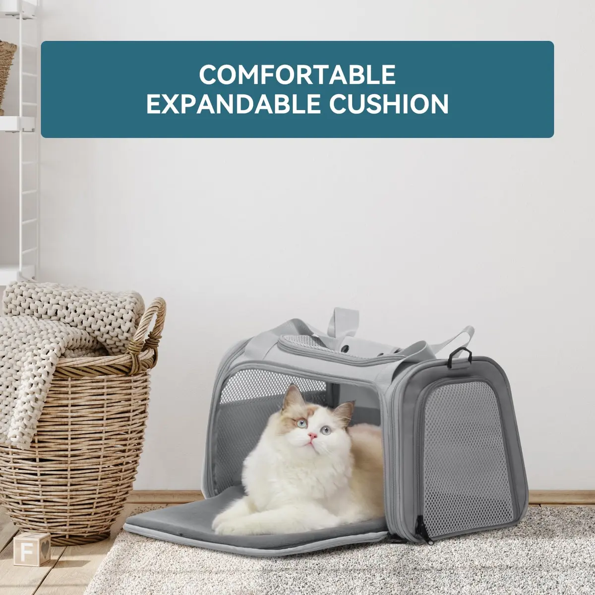 Petsfit Cat Carrier Grey 17.5"L x 10.5"W x 10.5"H | Airline Approved with Extendable Mat - view 8
