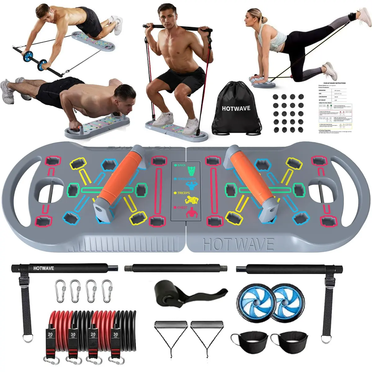 HOTWAVE Push Up Board, Foldable Portable 20 in 1 Home Workout Equipment - main product image