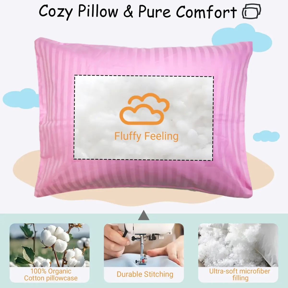 ZPECC Toddler Pillow with Pillowcase - 13x18 Organic Cotton Hypoallergenic Kids Pillow for Travel & Nursery - view 5