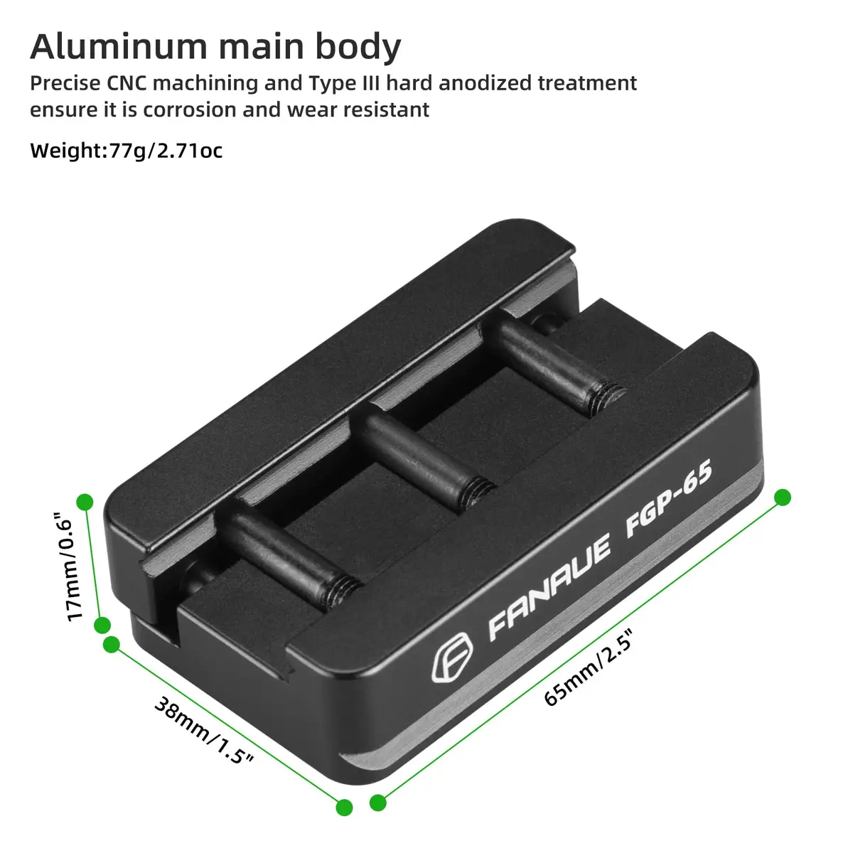 FANAUE FGP-65 Picatinny Arca-Swiss Compatible Rail Plate 6061 Aluminum | Anti-Slip Mount for Tripods (70-120 chars) - view 2