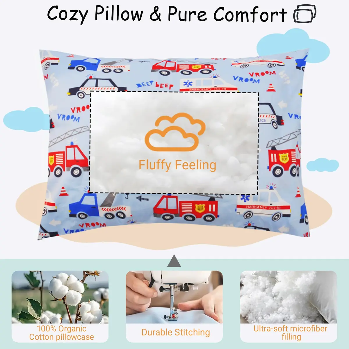 ZPECC Toddler Pillow with Pillowcase 13x18 Organic Cotton Hypoallergenic Kids Pillow for Travel & Nursery - view 5