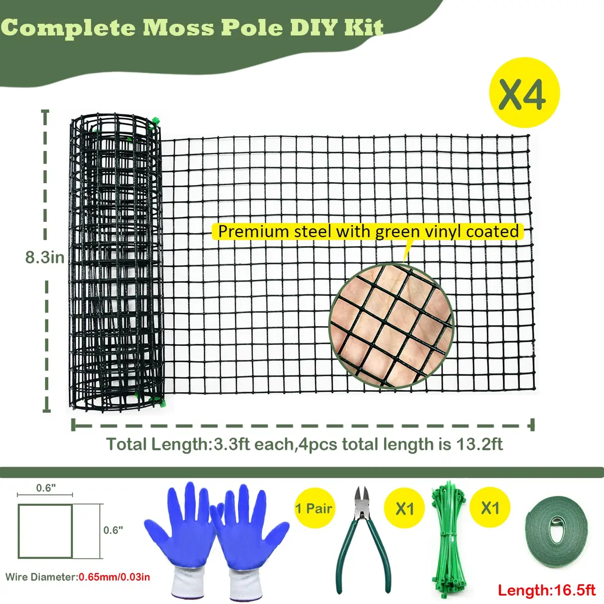 chicarry DIY Moss Pole Kit 4.04m (13.2ft) Metal Mesh with Pliers & Ties | Supports Monstera, Pothos, Climbing Plants - view 2