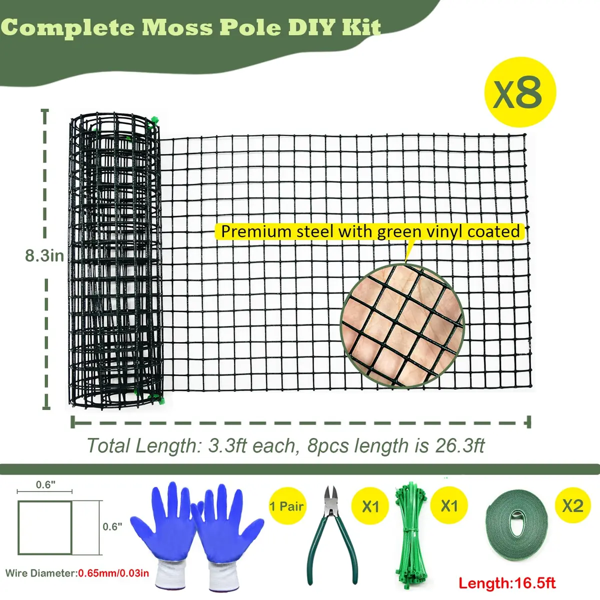 chicarry DIY Moss Pole Kit for Climbing Plants, 26.3ft (7.99m) Steel Wire Mesh with Plier & Zip Ties - view 2