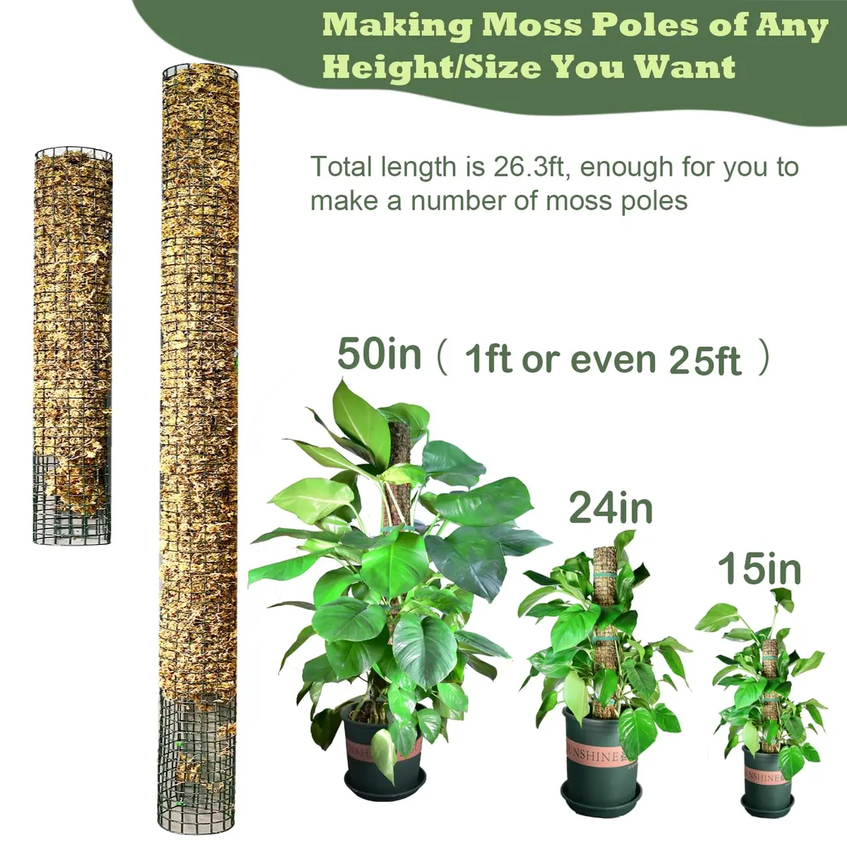 chicarry DIY Moss Pole Kit for Climbing Plants, 26.3ft (7.99m) Steel Wire Mesh with Plier & Zip Ties - view 3