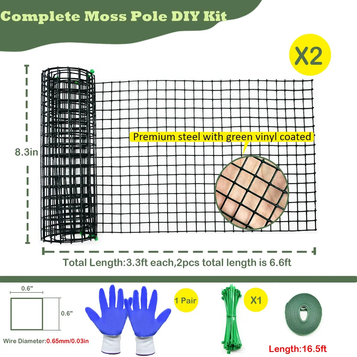 chicarry DIY Moss Pole Kit for Climbing Plants, 203 cm (6.6ft) Steel Wire Mesh with Zip Ties | Make Your Own Plant Support - view 2