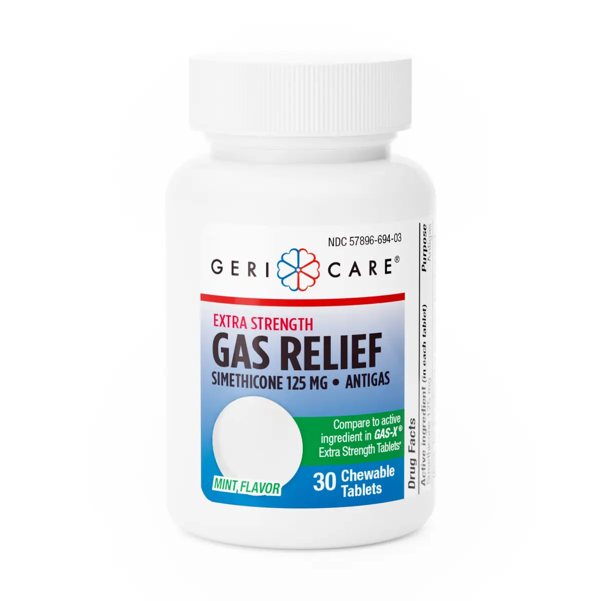 GeriCare Chewable Extra Strength Gas Relief Simethicone 125mg | Fast-Acting Digestive Gas Bloating Relief (70-120 chars) - main product image