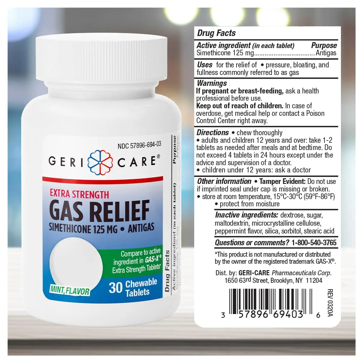 GeriCare Chewable Extra Strength Gas Relief Simethicone 125mg | Fast-Acting Digestive Gas Bloating Relief (70-120 chars) - view 3