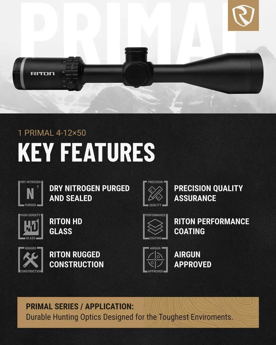Riton 1 Primal 4-12x50 MOA SFP Hunting Riflescope | Illuminated Center Dot, Fully Multi-Coated, Adjustable Magnification - view 5
