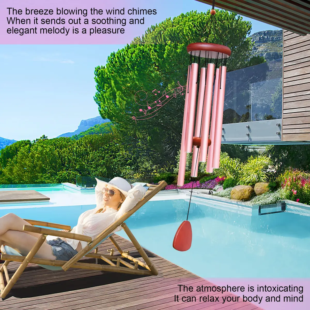 WENANA Large Aluminium Wind Chimes 36" Pink | Soothing Melody for Garden & Home - view 5