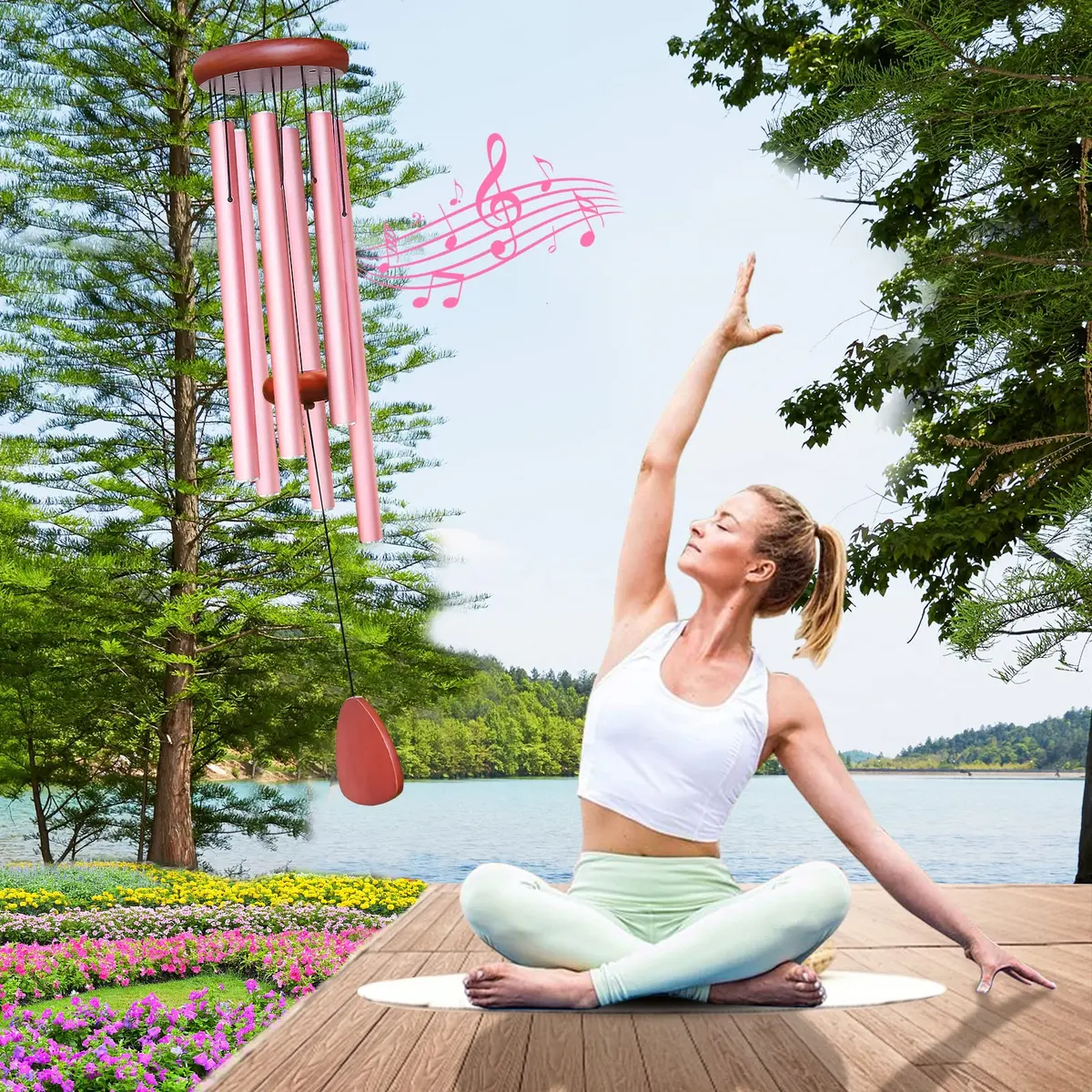WENANA Large Aluminium Wind Chimes 36" Pink | Soothing Melody for Garden & Home - view 6