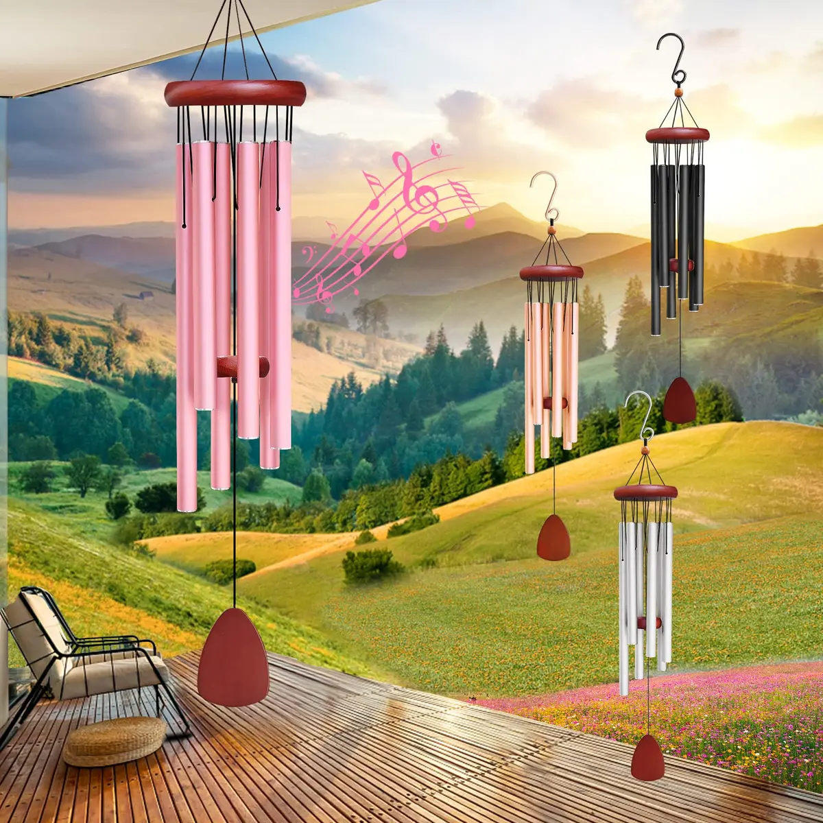 WENANA Large Aluminium Wind Chimes 36" Pink | Soothing Melody for Garden & Home - view 7
