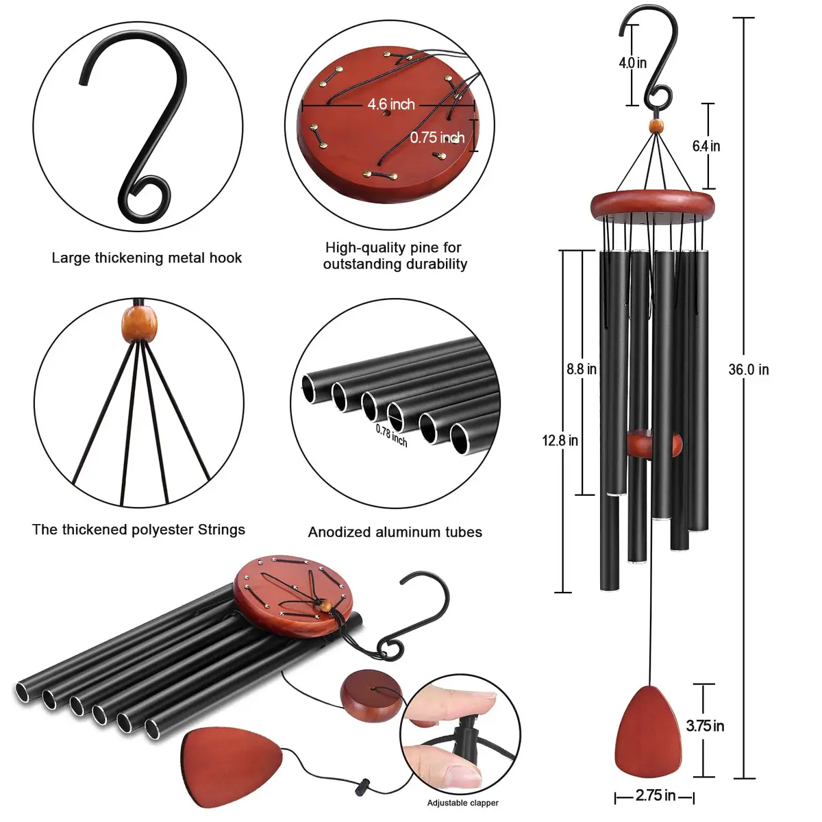 WENANA Large Aluminium Wind Chimes 91.44cm (36 in) | Soothing Melodic Outdoor Garden Decor - view 2