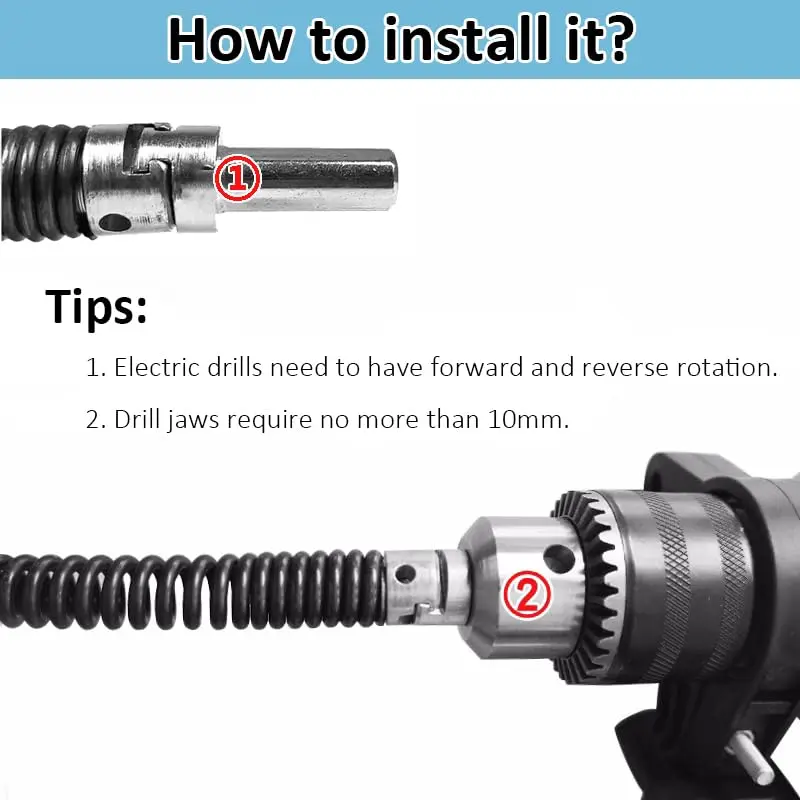 AZH Heavy-Duty Drain Auger Snake Cable with Drill Adapter 2m (6.5ft) | Professional Plumbing Clog Remover - view 7