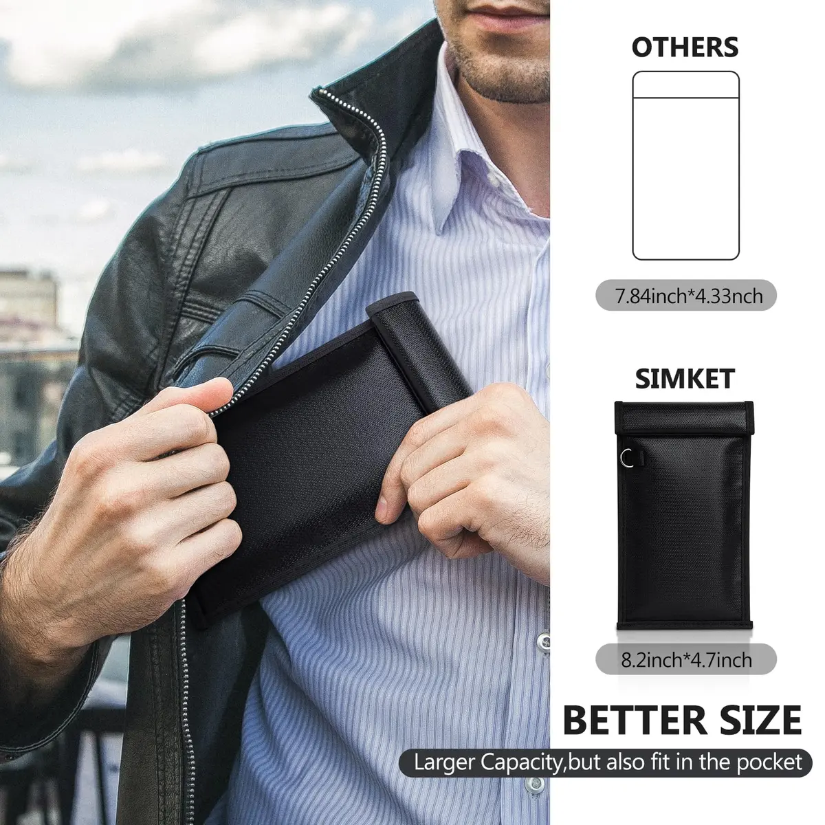 Simket 2 Pack Faraday Bags | Fireproof Waterproof Signal Blocker for Cell Phone & Keys - view 4