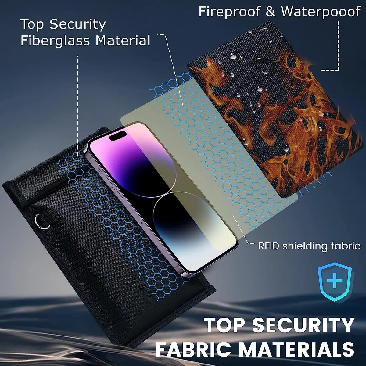 Simket 2 Pack Faraday Bags | Fireproof Waterproof Signal Blocker for Cell Phone & Keys - view 3